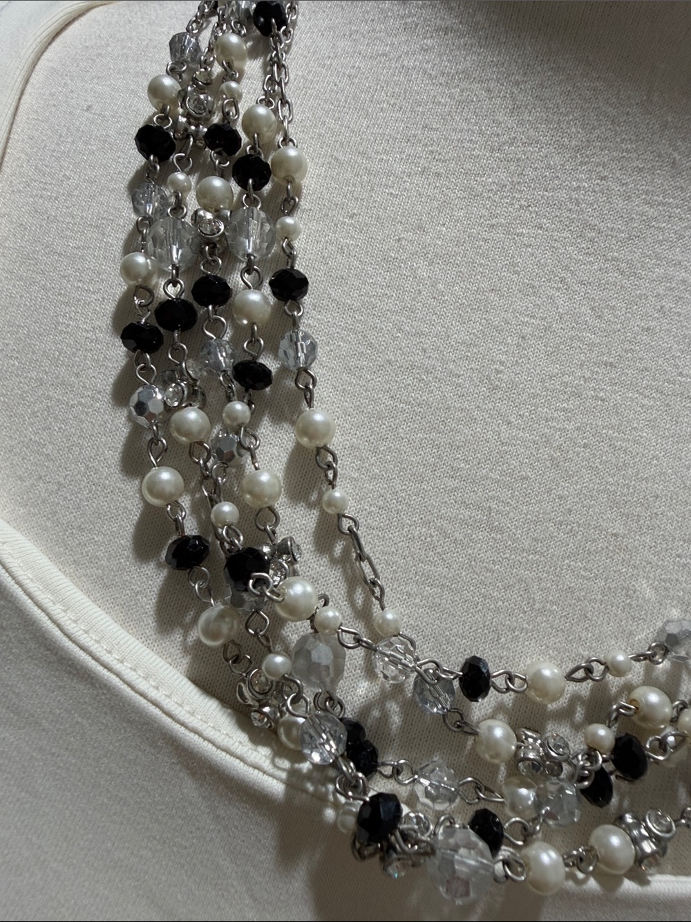 White House Black Market Black, White & Clear Multi-Strand Beaded Necklace - Picture 3 of 6